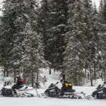 kleine Schneemobil Safari Gruppe